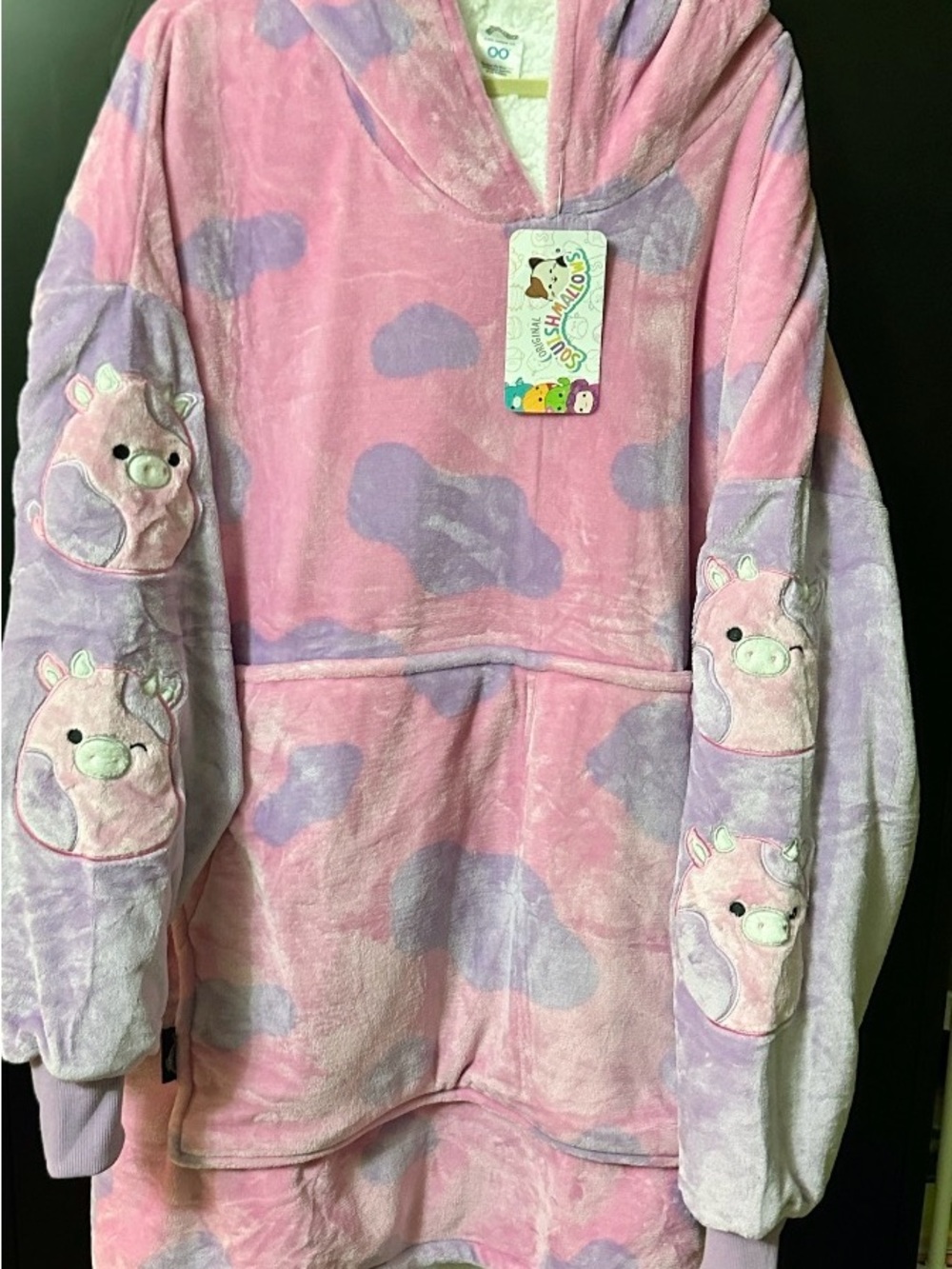 Squishmallows Women’s Hooded Plush Pullover - Pink & Lavender OS - Picture 2 of 13
